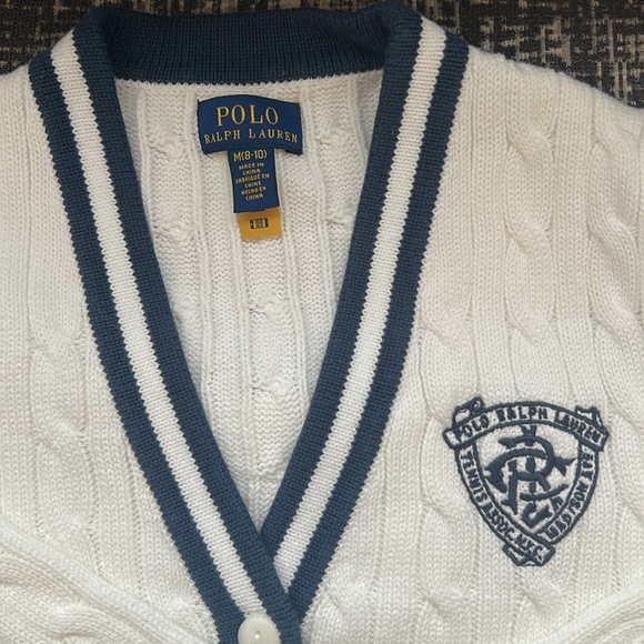 Polo by Ralph Lauren White Cable Knit Cardigan Sweater - Picture 2 of 4